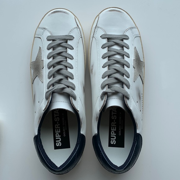 Golden Goose | White & Dark Blue SuperStar low top Leather Sneaker - Picture 3 of 13
